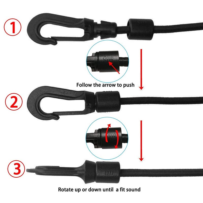 CLIO 1/4" x 25' Elastic Bungee Shock Cord - Kayak Stretch String Rope with Bungee Shock Cord Hook Suitable for Boat Camping Accessories, Exercise, Fitness and Outdoor Enthusiasts (25 Feet Rope + 10 Hooks) - Image 3